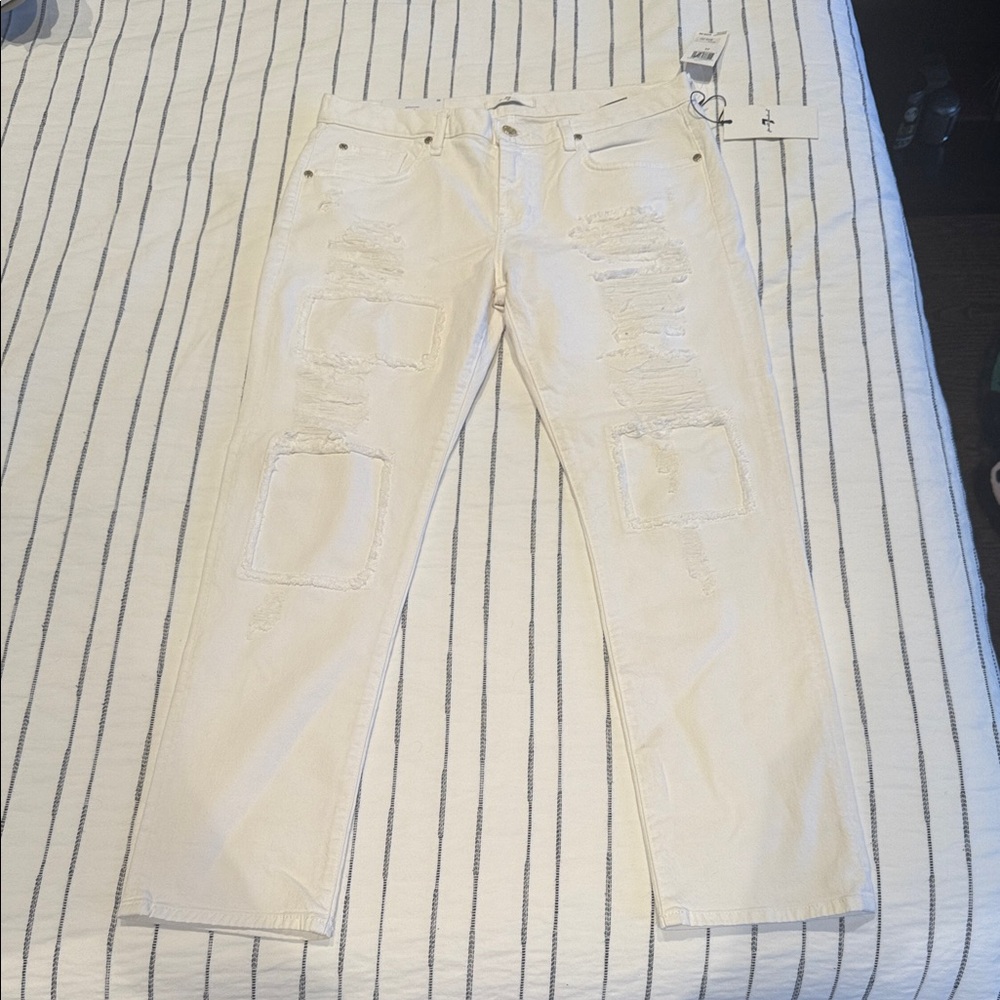 7 For All Mankind White Relaxed Skinny Girlfriend Denim Jeans - 29x27